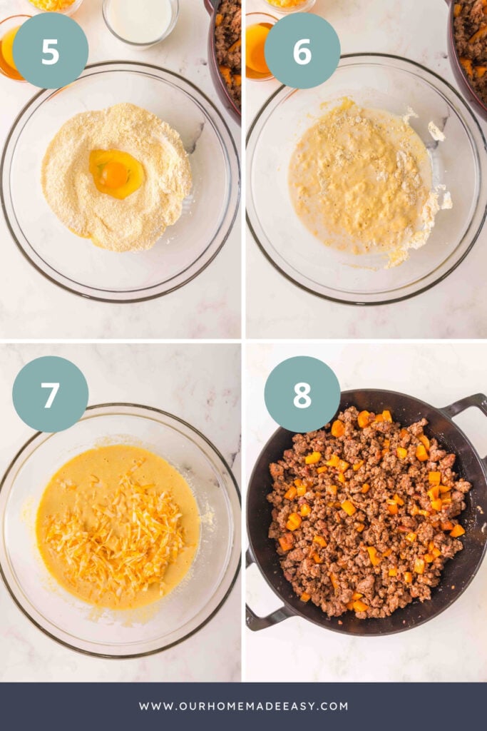 how to make BBQ ground beef cornbread casserole topping